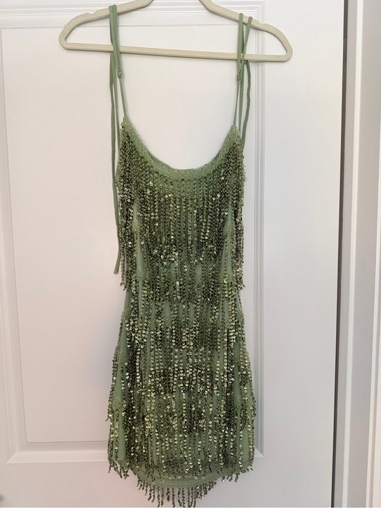 White Fox Boutique Dresses & Skirts - White Fox Boutique The Rosy Drop Fringe Mini Dress in Apple